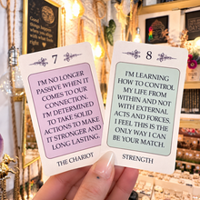 Load image into Gallery viewer, The Chariot and Strength cards showing the colour coding - Let's Jam, Camden Market
