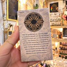 Load image into Gallery viewer, Back of the Meaning Tarot box with its card back design - Let's Jam, Camden Town
