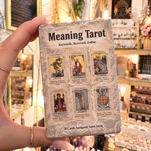 Load image into Gallery viewer, Meaning Tarot box showing keywords, reversed and zodiac on the cover - Let's Jam, Camden Market
