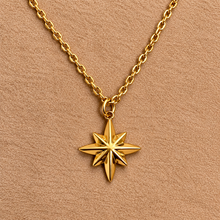 Load image into Gallery viewer, Gold northern star pendant on a chain - Let's Jam, Camden Market
