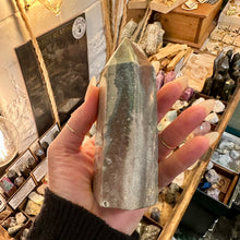 Load image into Gallery viewer, Ocean jasper tower held up to show its markings - Let's Jam, Camden Market London

