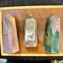 Load image into Gallery viewer, Three ocean jasper towers laid side by side to compare size and colour - Let's Jam, Camden Town

