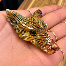 Load image into Gallery viewer, Picasso jasper wolf head pendant held in the hand - Let's Jam, Camden Market
