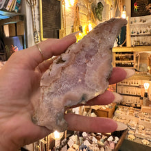Load image into Gallery viewer, Close up of the tiny blush pink crystal points in the amethyst slab - Let's Jam, Camden Town
