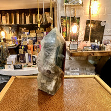 Load image into Gallery viewer, Rainbow fluorite tower side view with pale green bands - Let's Jam, Camden Market
