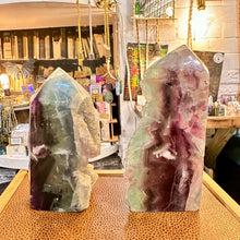 Load image into Gallery viewer, Back view of the matching rainbow fluorite towers - Let's Jam, Camden Market, London
