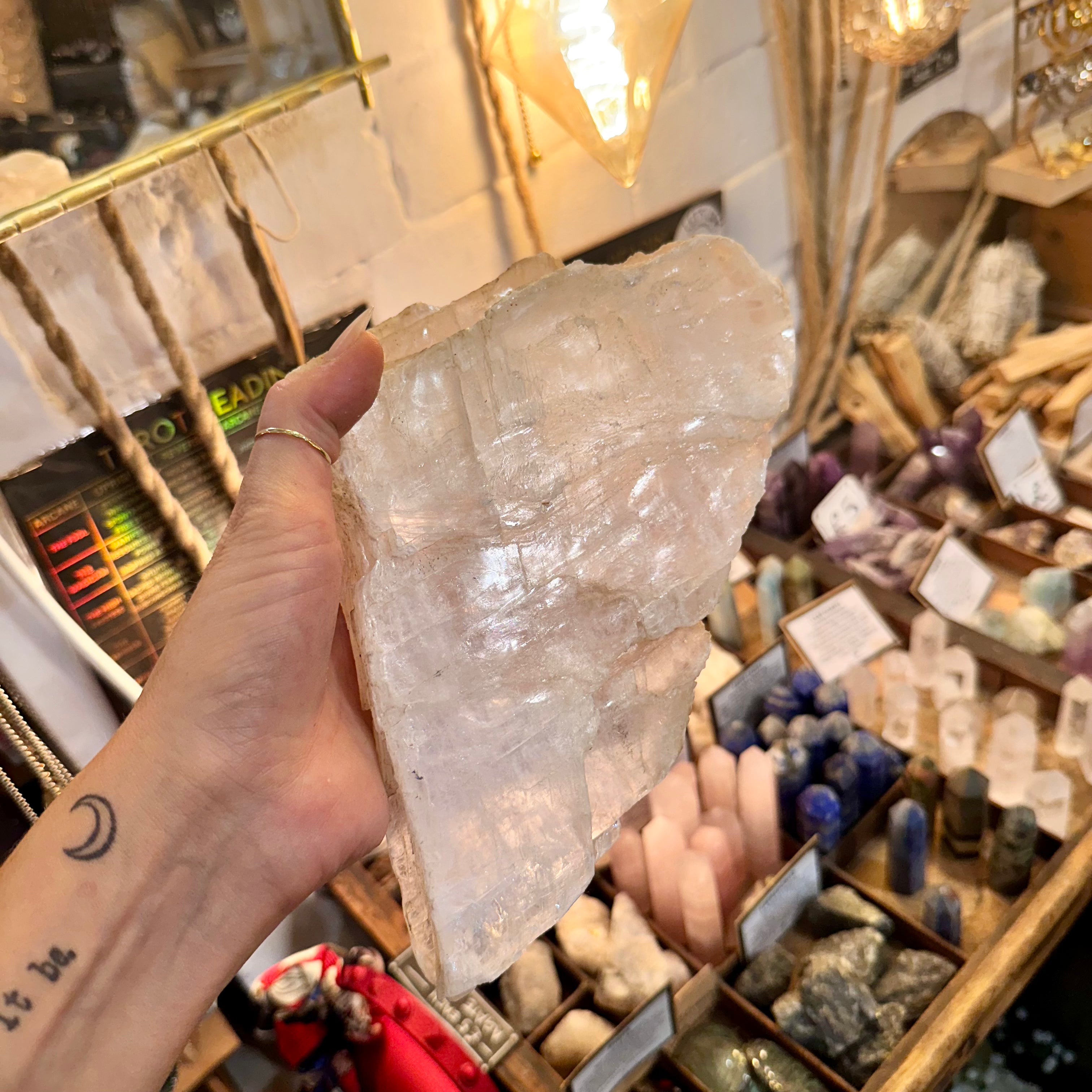 Detail of the rough surface of the natural raw calcite crystal - Let's Jam, Camden Market, London