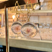 Load image into Gallery viewer, Round resin earrings with real baby pink blossoms - Let's Jam, Camden Market London
