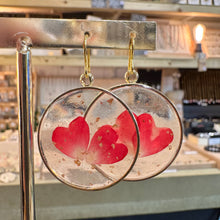 Load image into Gallery viewer, Round resin earrings with red heart-shaped rose petals - Let's Jam, Camden Town
