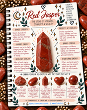 Load image into Gallery viewer, Red jasper crystal meaning infographic, the stone of strength, stability &amp; vitality - Let's Jam, Camden Town
