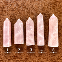 Load image into Gallery viewer, Rose quartz crystal towers numbered one to five to choose from - Let's Jam, Camden Market
