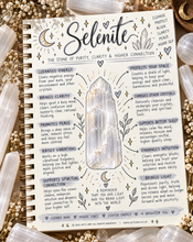 Load image into Gallery viewer, Selenite crystal meaning infographic, the stone of purity - Let's Jam, Camden Town

