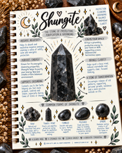 Load image into Gallery viewer, Shungite crystal meaning infographic, the stone of protection, purification &amp; grounding - Let's Jam, Camden Town London
