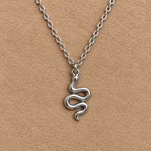 Load image into Gallery viewer, Silver snake pendant on a fine chain - Let's Jam, Camden Market, London
