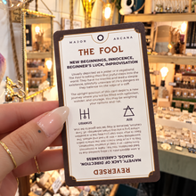 Load image into Gallery viewer, The Fool card from the Tarotorial deck showing the upright meaning - Let's Jam, Camden Market London
