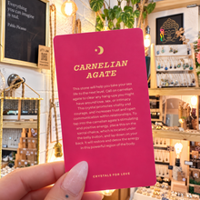 Load image into Gallery viewer, Pink Carnelian Agate card from the crystals for love category - Let's Jam, Camden Market, London
