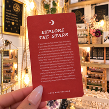 Load image into Gallery viewer, Orange Explore the Stars card from the love meditations category - Let's Jam, Camden Town London
