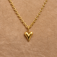 Load image into Gallery viewer, Tiny gold puffed heart pendant on a chain - Let's Jam jewellery, Camden Town
