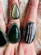 Load and play video in Gallery viewer, Handmade &amp; Sterling Silver Rings Collection - Silver Sheen Black Obsidian
