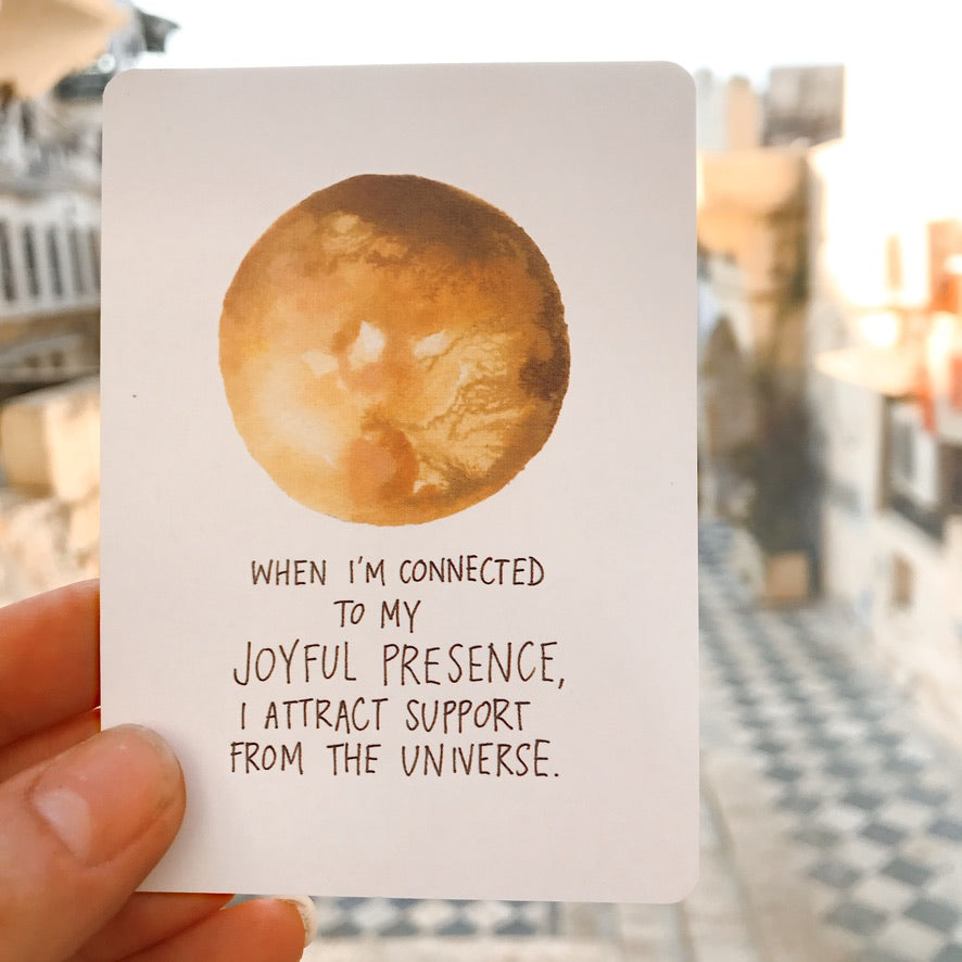 The Universe Has Your Back oracle deck box with its pastel cover artwork - Let's Jam tarot and oracle, Camden Market