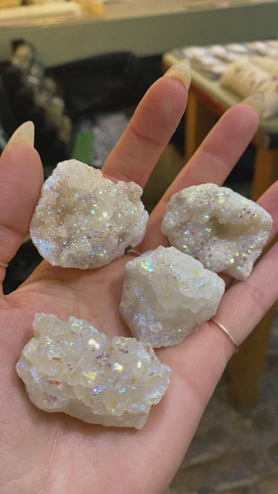 Video of angel aura quartz shimmering on the move - Let's Jam crystal shop, Camden Town