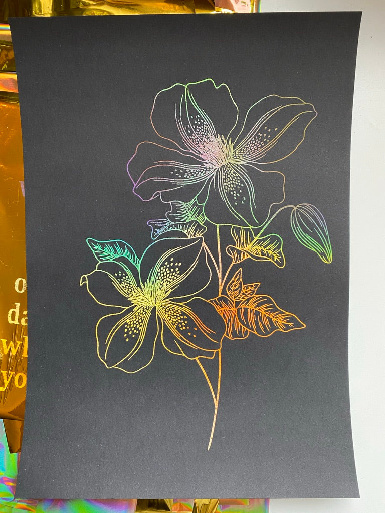 Close view of the petal linework on the Flowers print - Let's Jam, Camden Town