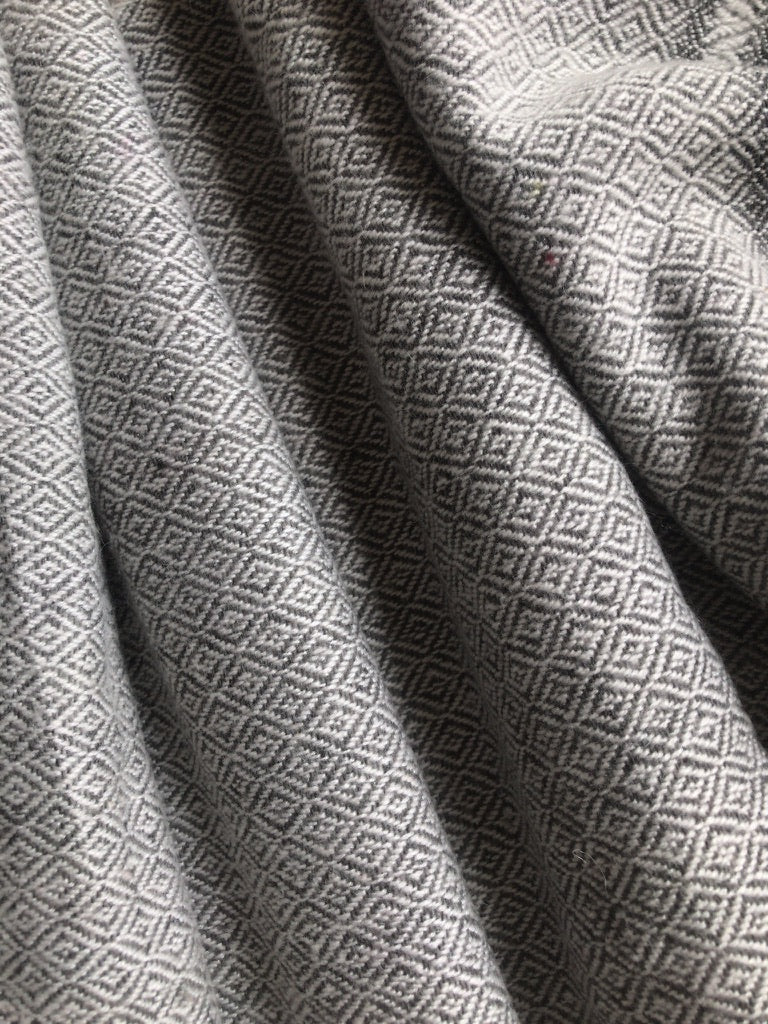 Close-up of the geometric weave on the blue cashmere throw scarf - Let's Jam, Camden Market London