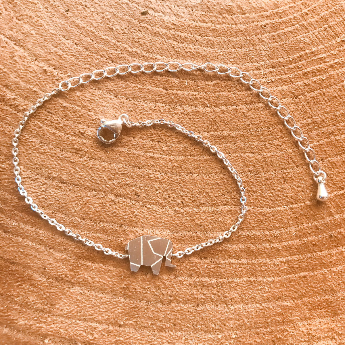 Gold origami elephant charm bracelet on a fine chain - Let's Jam, Camden Market, London