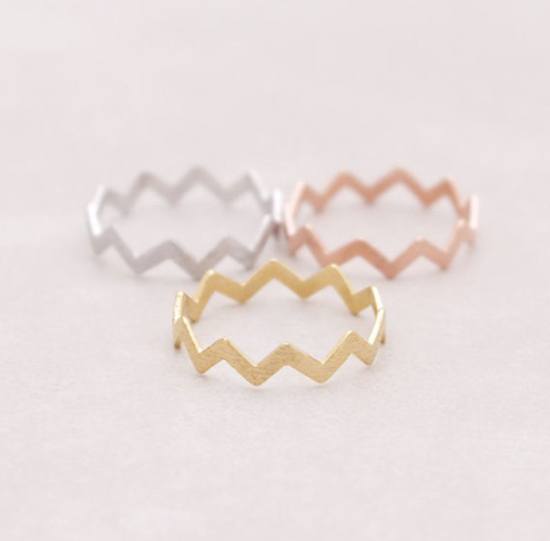 Stackable zigzag rings in gold, silver and rose gold, thin wavy band design - Let's Jam jewellery collection