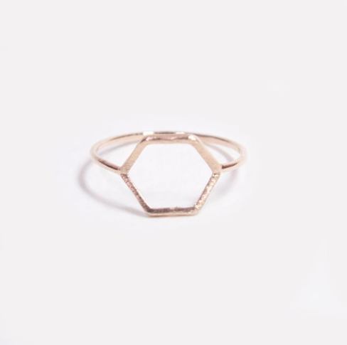 Hexagon geometric ring detail, six clean angles on a fine band - Let's Jam, Camden Town London
