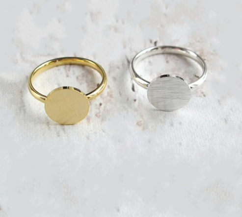 Round signet-style rings in gold and silver, minimalist flat circular top - Let's Jam jewellery collection