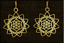 Load image into Gallery viewer, Gold mandala flower dangle earrings with sacred geometry cutwork design - Let's Jam jewellery collection
