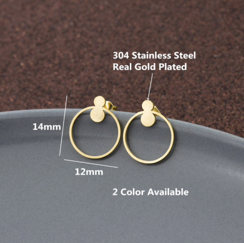 Little round stud earrings in gold and silver side by side - Let's Jam jewellery, Camden Town
