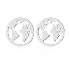 Close-up of the continent outlines on a world stud earring - Let's Jam, Camden Market