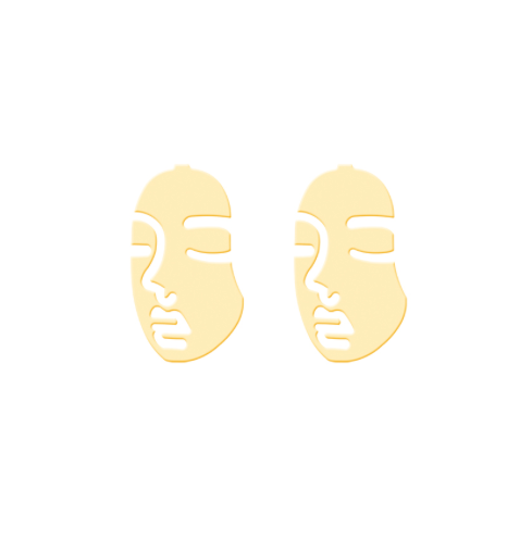 Pair of abstract face studs placed side by side - Let's Jam jewellery, Camden Market, London