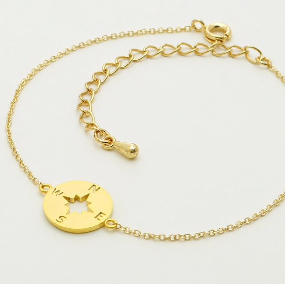 Silver compass charm bracelet with a small round disc pendant - Let's Jam, Camden Town