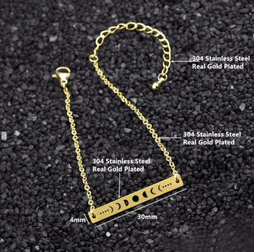 Gold and silver moon phase bracelets shown side by side - Let's Jam, Camden Town London