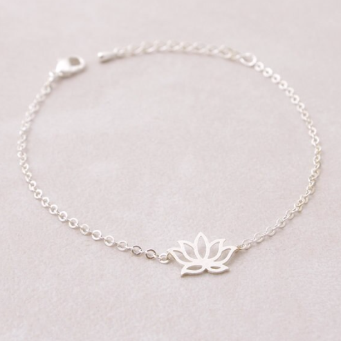 Gold lotus flower charm bracelet on a fine chain - Let's Jam, Camden Market London