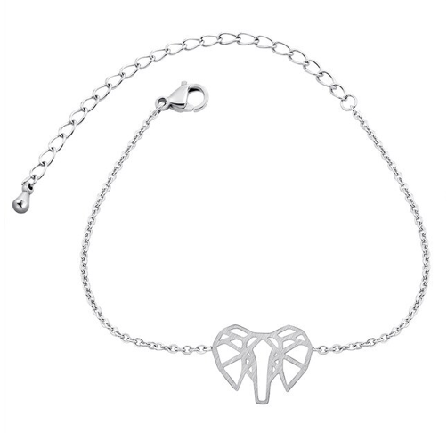 Geometric elephant outline charm shown close-up on a fine chain - Let's Jam jewellery, Camden Town London