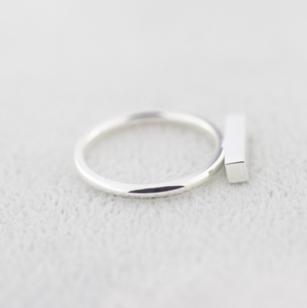 Minimal cube bar ring with a rectangular geometric detail - Let's Jam jewellery, Camden Market