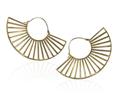 Angled view of an open fan hoop earring - Let's Jam jewellery, Camden Town London