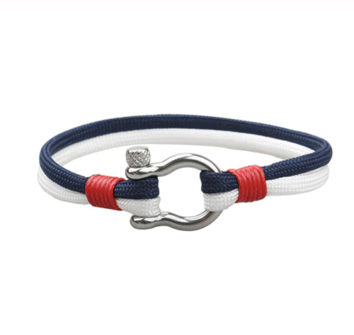 Navy rope and leather bracelet worn on the wrist, nautical style - Let's Jam, Camden Town