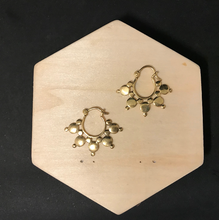 Load image into Gallery viewer, Gold teardrop hoop earrings with clustered bead droplet accents - Let's Jam jewellery collection
