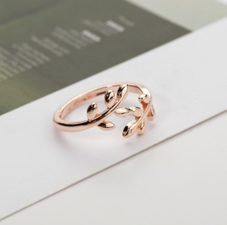 Leaves and branch ring worn as part of a stack - Let's Jam jewellery, Camden Market