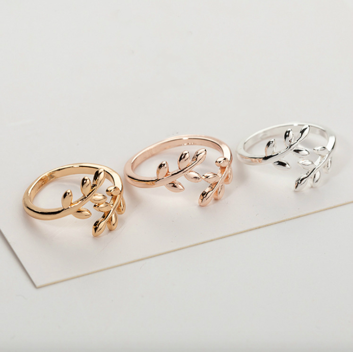 Vine and leaves wraparound rings in gold, rose gold and silver, botanical branch design - Let's Jam jewellery collection
