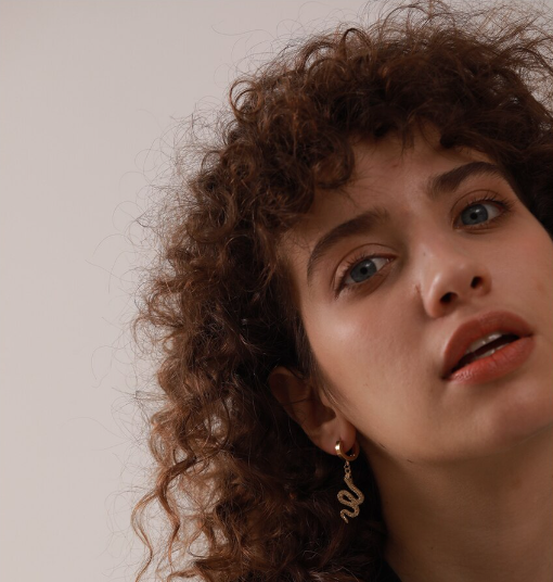Pair of slim serpent drop earrings in polished gold-plated steel - Let's Jam, Camden Market London