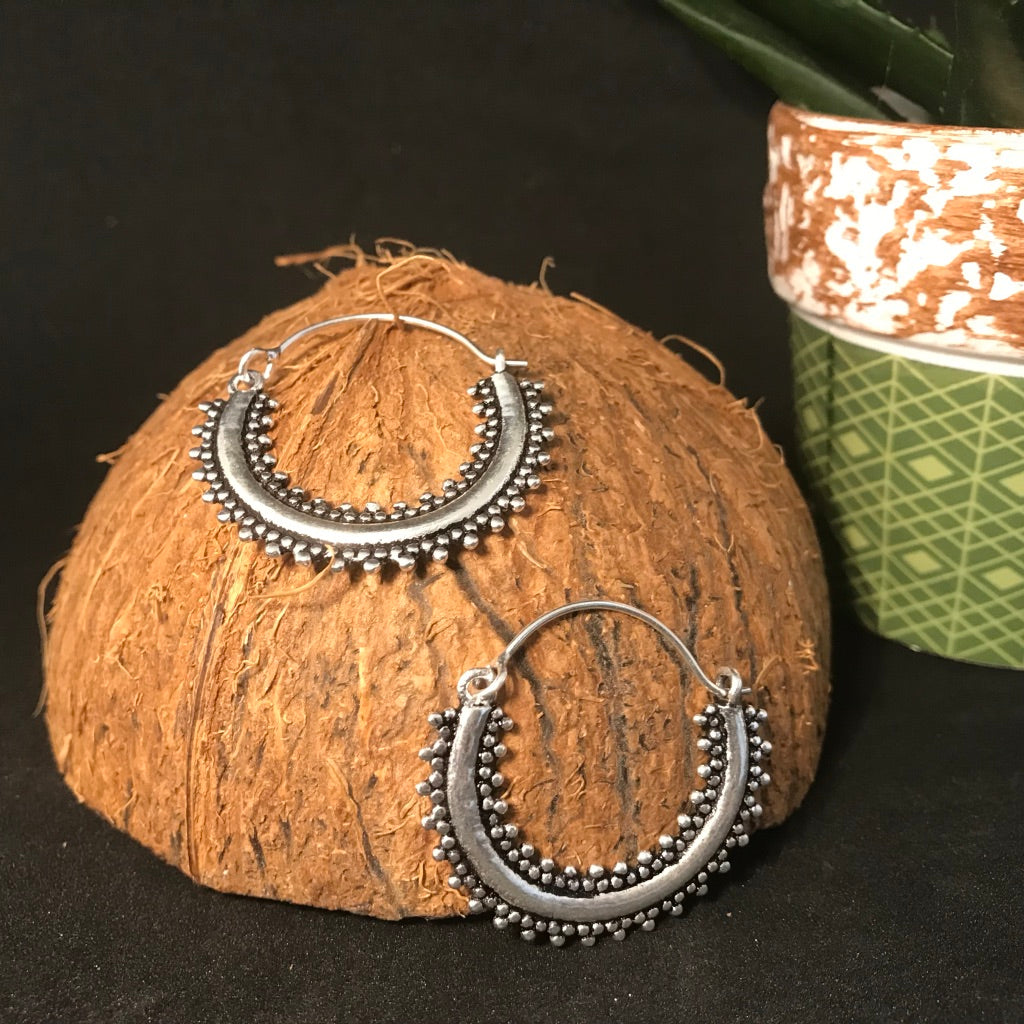 Silver colour hoop earrings with a beaded ball trim - Let's Jam, Camden Market