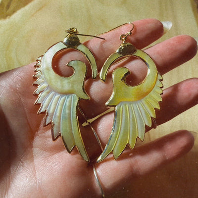 Video of the yellow mother of pearl wing earrings (clip 2 of 3) - Let's Jam, Camden Market London