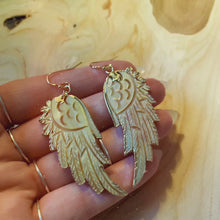 Load and play video in Gallery viewer, Angel Wings • Yellow Mother of Pearl Earrings • Hand Carved
