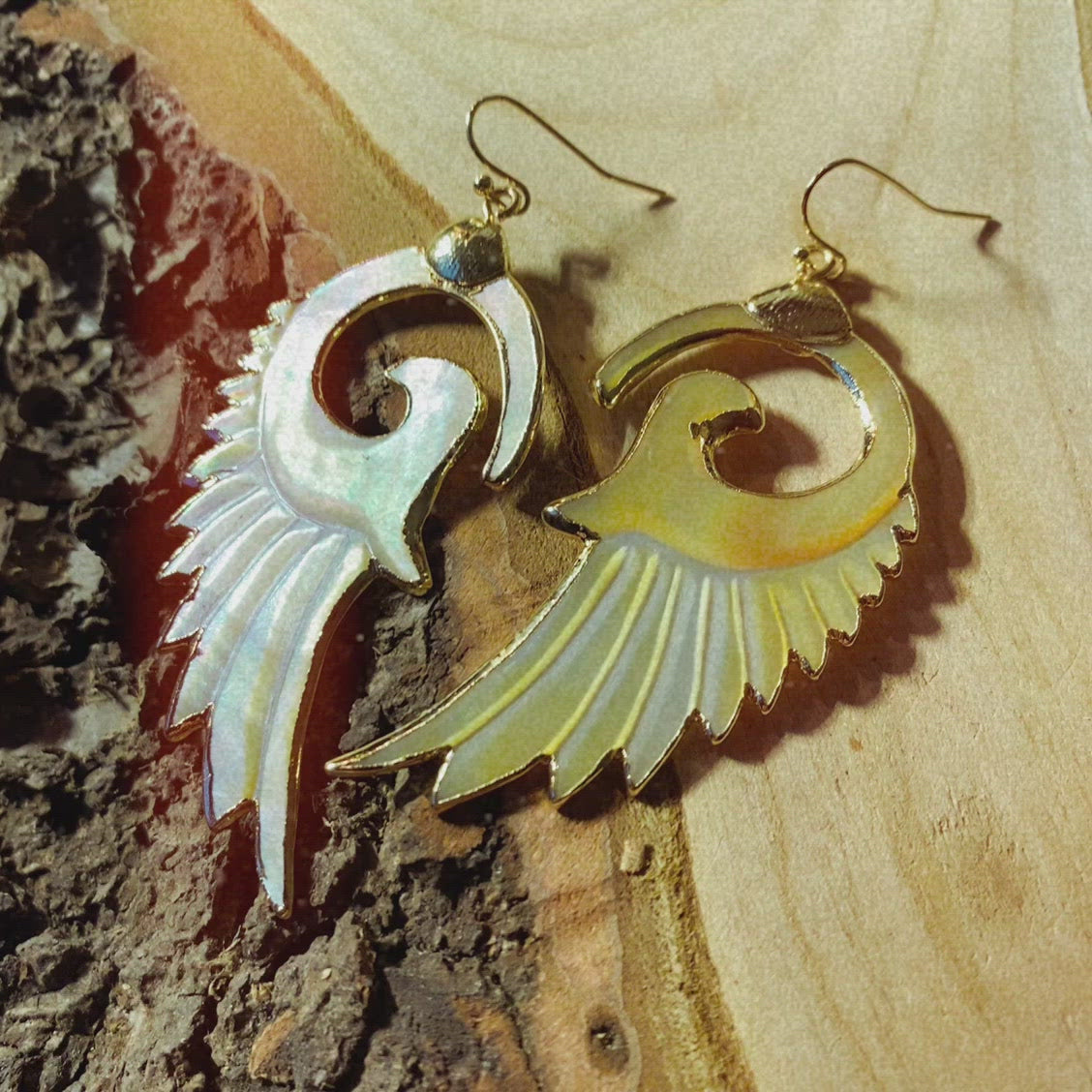 Video of the yellow mother of pearl wing earrings (clip 1 of 3) - Let's Jam, Camden Town